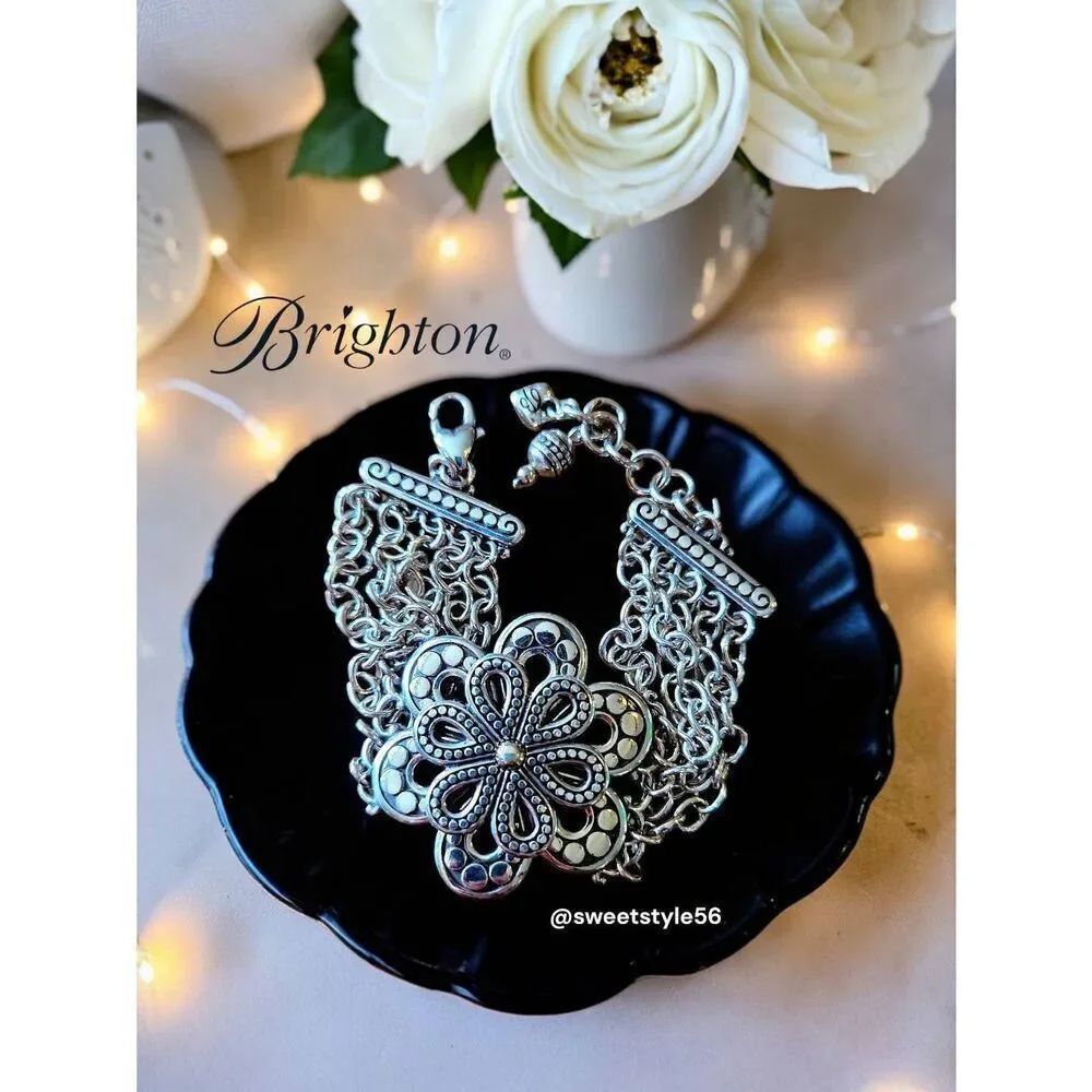 BRIGHTON "Rosalie Shine" Floral and Multi-Strand Silver Bracelet